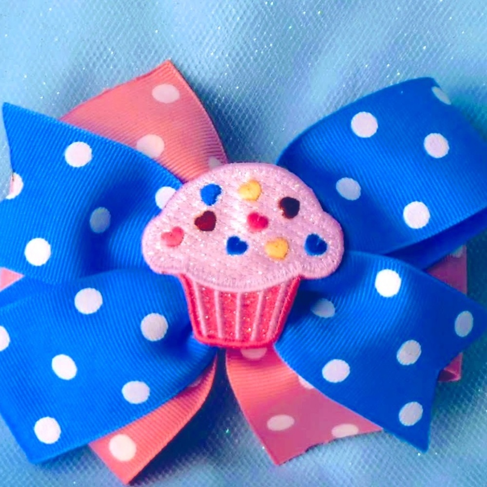 Pink and Turquoise Polka Dot Cupcake bow